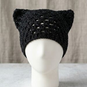 Black SPARKLE Cat Ear Beanie